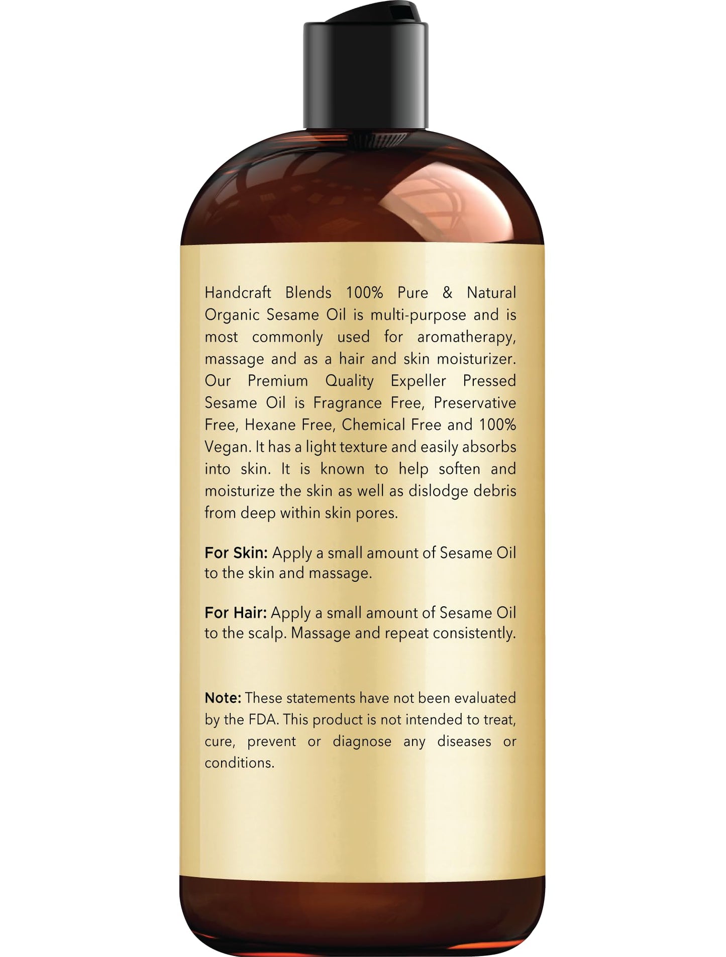 Handcraft Blends Organic Sesame Oil - 16 Fl Oz - 100% Pure and Natural - Premium Grade Carrier Oil for Skin and Hair - Hair and Body - Massage - Expeller-Pressed and Hexane-Free