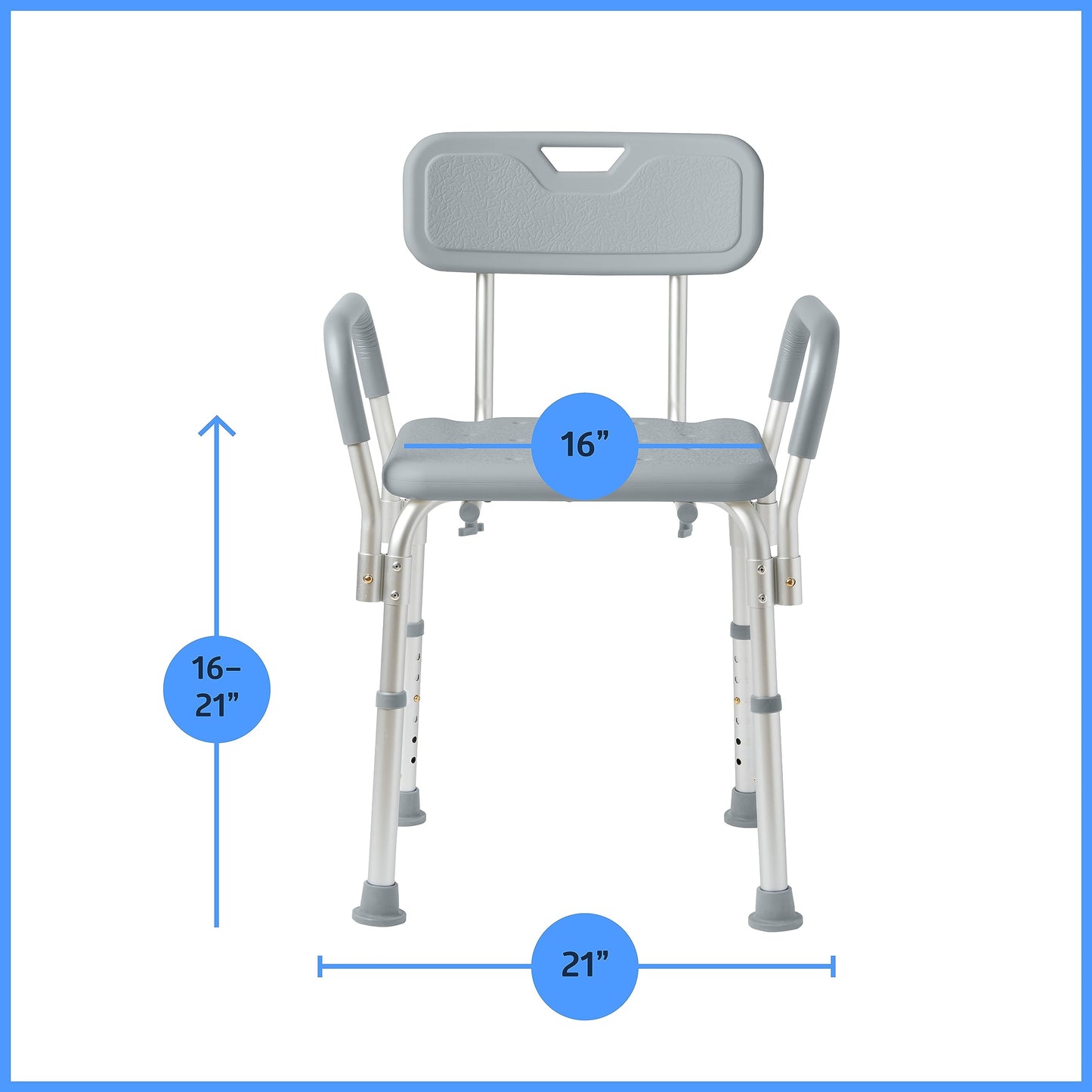 Medline Shower Chair with Backrest and Padded Armrests - 350 lb. capacity, Bath Bench, Seat, Stool for Independent Adult, Seniors, Elderly & Disabled Patients