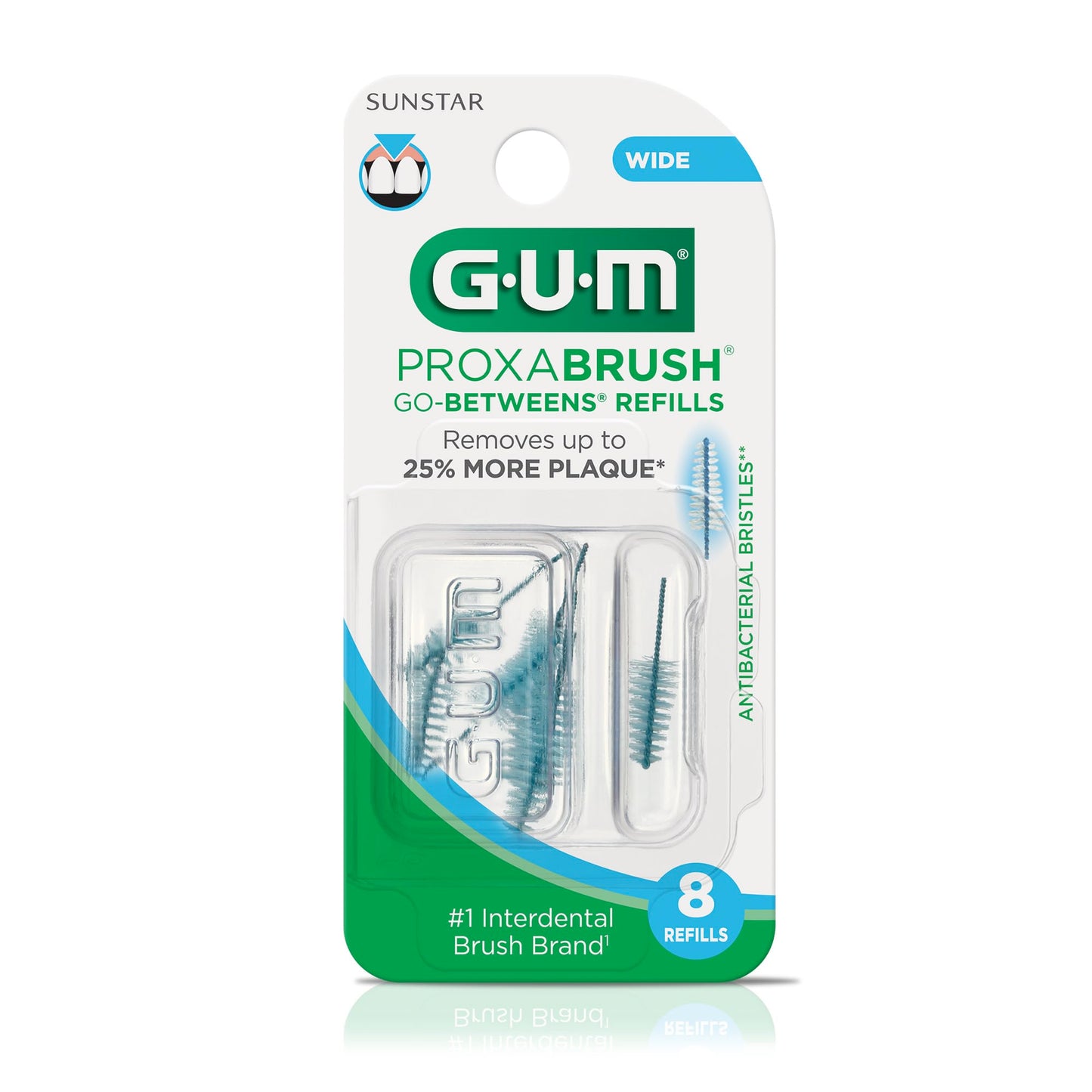 GUM Proxabrush Go-Betweens Refills - Wide - Compatible with GUM Permanent Handle - Reusable Interdental Brushes - Soft Bristled Dental Picks, 8 Count(Pack of 6)