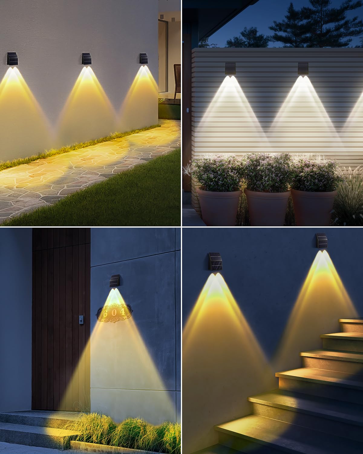 Super Long Lasting Solar Fence Lights, Dual Solar Panels, Better for Winter and Rainy Days, Outdoor Waterproof, High Brightness Solar Lights for Stair,Step,Yard,Patio,Backyard,Wall (8 Pack)