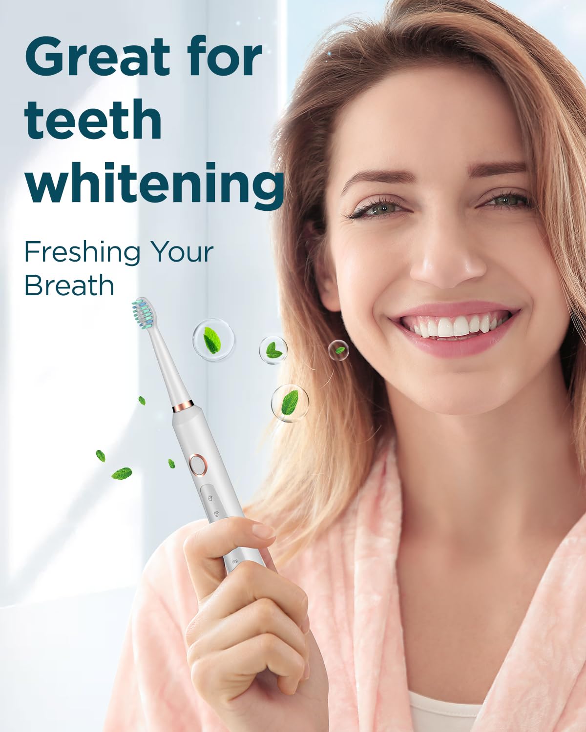 Rtauys M5 Sonic Electric Toothbrush for Adults and Kids - Rechargeable Electric Toothbrush Kids Ages 12+ and Adults with 8 Brush Heads & Travel Case, 120 Days Battery Life - White