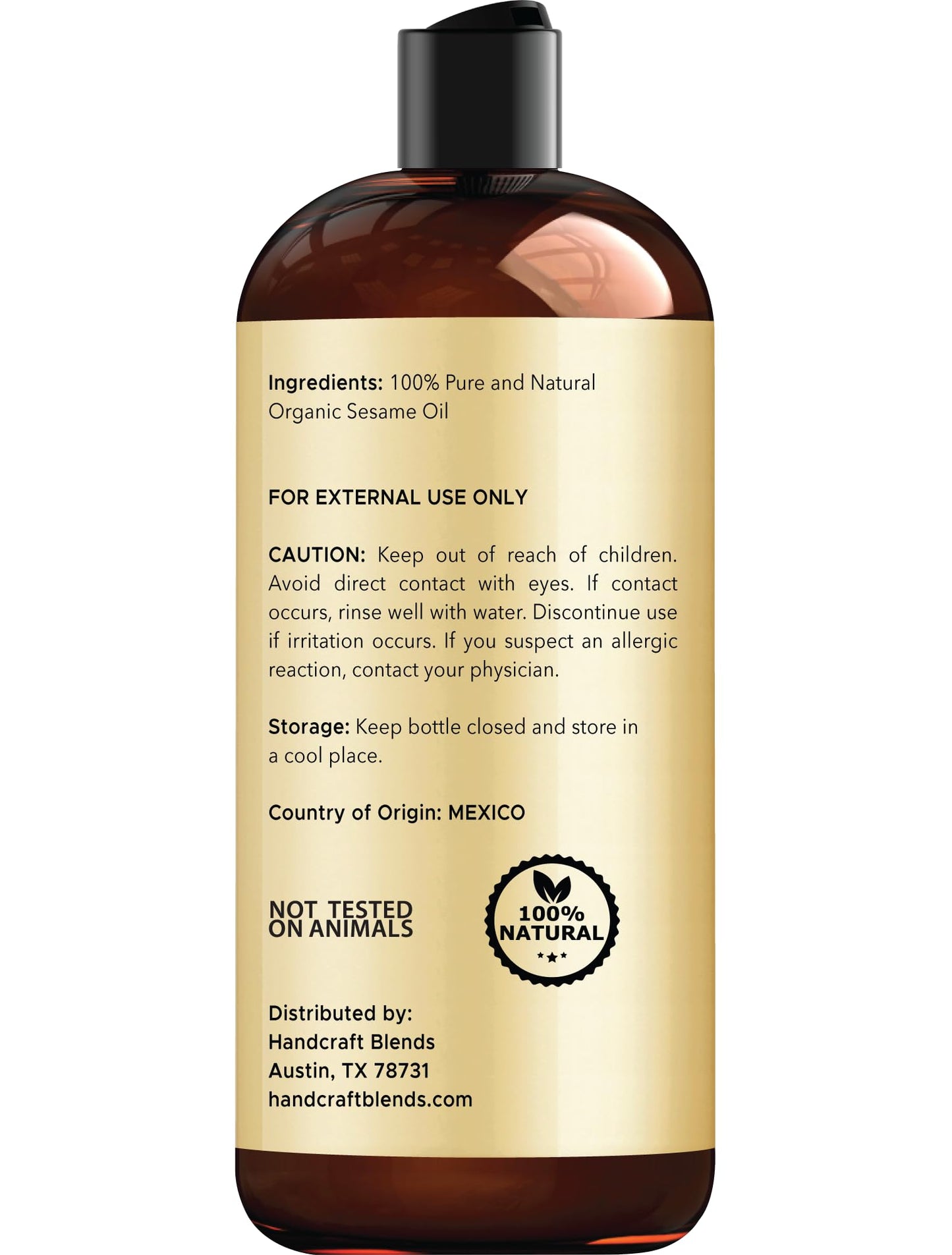 Handcraft Blends Organic Sesame Oil - 16 Fl Oz - 100% Pure and Natural - Premium Grade Carrier Oil for Skin and Hair - Hair and Body - Massage - Expeller-Pressed and Hexane-Free