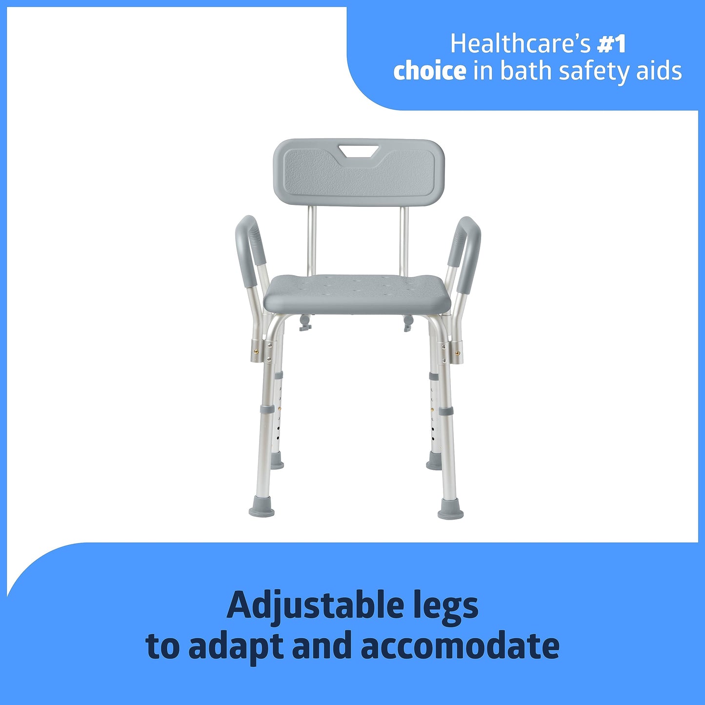 Medline Shower Chair with Backrest and Padded Armrests - 350 lb. capacity, Bath Bench, Seat, Stool for Independent Adult, Seniors, Elderly & Disabled Patients