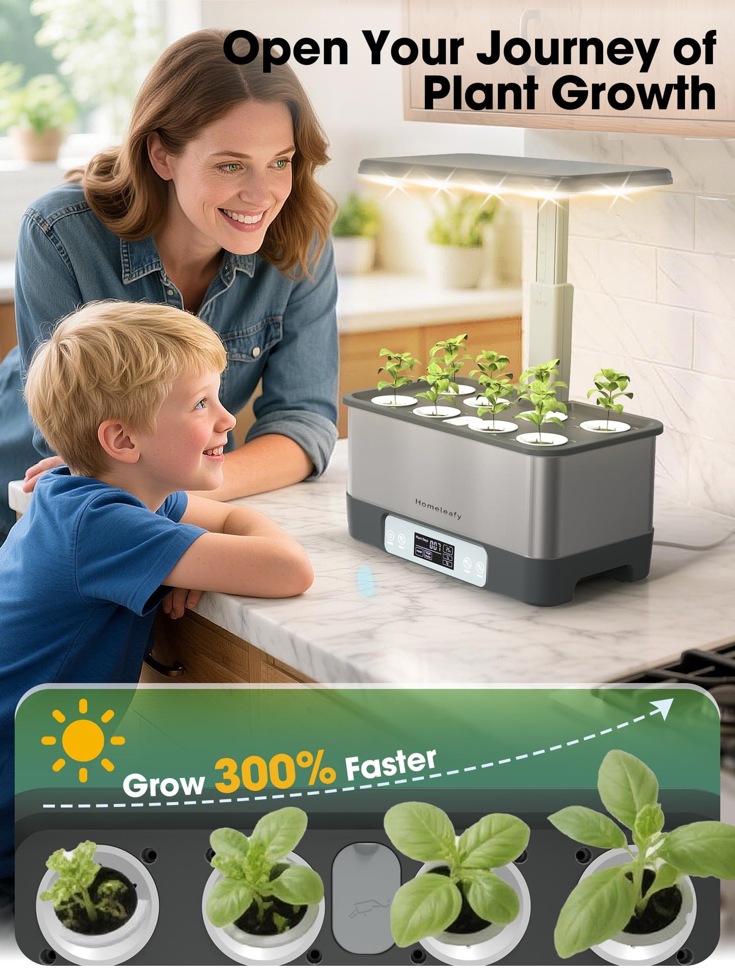 Homeleafy Hydroponics Growing System Kit, 8 Pods Smart Indoor Herb Garden with WiFi App Control, Seeds Pod Kit,LED Grow Light,Stainless Steel Herbs Planter for Lettuce,Basil,Gardening Gifts