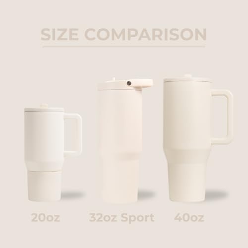 HydroJug Sport - Stainless Steel Tumbler with Straw, Vacuum Insulated, 32oz Leakproof Water Bottle, Ergonomic Design, Reusable, Dishwasher Safe, Rubber Base, Durable for Gym or Outdoors, Cream