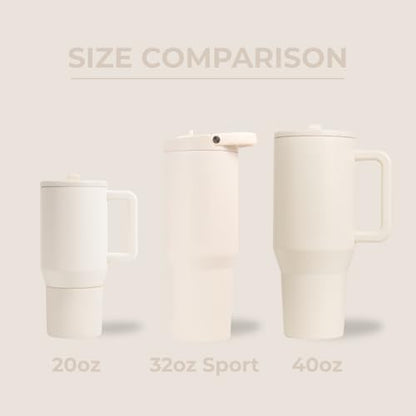HydroJug Sport - Stainless Steel Tumbler with Straw, Vacuum Insulated, 32oz Leakproof Water Bottle, Ergonomic Design, Reusable, Dishwasher Safe, Rubber Base, Durable for Gym or Outdoors, Cream