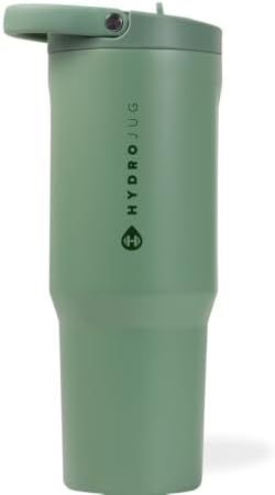 HydroJug Sport - Stainless Steel Tumbler with Straw, Vacuum Insulated, 32oz Leakproof Water Bottle, Ergonomic Design, Reusable, Dishwasher Safe, Rubber Base, Durable for Gym or Outdoors, Sage