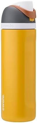Owala FreeSip Insulated Stainless Steel Water Bottle with Straw for Sports and Travel, BPA-Free Sports Water Bottle, 24 oz, Grey/Yellow, Golden Conquest