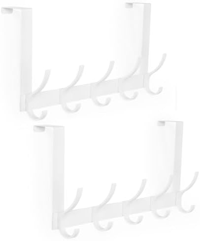 Over The Door Hooks, Door Hanger Hooks for Hanging, Over The Doors Towel Racks for Bathroom with 10 Coat Hook, Coat Rack Bathroom Accessories（2 Pack, White）