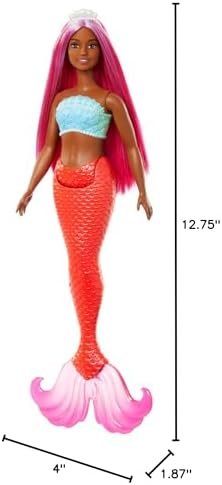 Barbie Mermaid Doll with Magenta Fantasy Hair & Headband Accessory, Curvy Body Type with Shell-Inspired Bodice & Tropical Red Tail