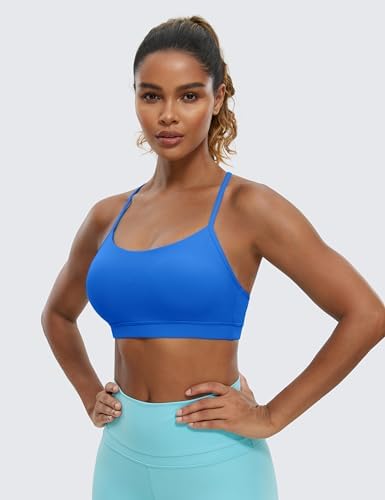CRZ YOGA Butterluxe Womens Y Back Sports Bra - Padded Racerback Low Impact Spaghetti Thin Strap Workout Yoga Top