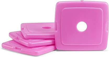 Cool Coolers by Fit & Fresh 4 Pack Slim Ice Packs, Quick Freeze Space Saving Reusable Ice Packs for Lunch Boxes or Coolers, Purple