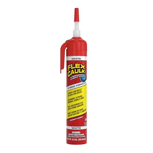 Flex Caulk, Waterproof & Weatherproof Hybrid Polymer Sealant, Strong, Paintable, Indoor, Outdoor, Bath, Shower, Sink, Window, Baseboards, Door, RV, Roof, Wood, Auto & Marine, White, 9 oz, 1-Pack