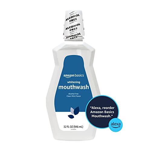Amazon Basics Teeth Whitening Mouthwash, Alcohol-Free, Clean Mint, 32 Fluid Ounces, 4-Pack, Previously Solimo