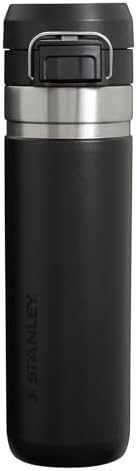 Stanley Quick Flip GO Water Bottle 24 oz | Push Button Lid | Leakproof and Packable for Travel and Sports | Insulated Stainless Steel | BPA-Free | Black 2.0