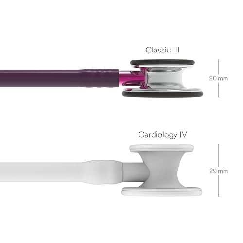 3M Littmann Classic III Monitoring Stethoscope, 5960, More Than 2X as Loud, Weighs Less, Stainless Steel Mirror-Finish Chestpiece, 27" Plum Tube, Pink Stem, and Smoke Headset