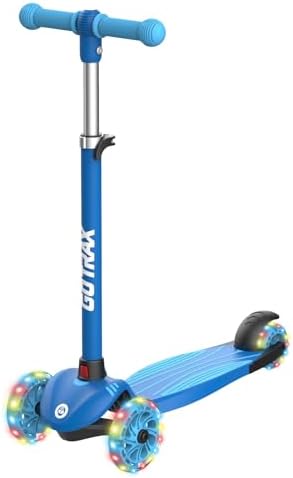 Gotrax KS1 Kids Kick Scooter, LED Lighted Wheels and 3 Adjustable Height Handlebars, Lean-to-Steer & Widen Anti-Slip Deck, 3 Wheel Scooter for Boys & Girls Ages 2-8 and up to 110 Lbs