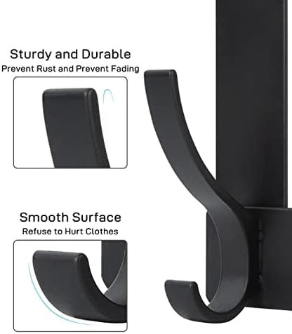 Over The Door Hooks, Door Hanger Hooks for Hanging, Over The Doors Towel Racks for Bathroom with 12 Coat Hook, Coat Rack Bathroom Accessories（2 Pack, Black）