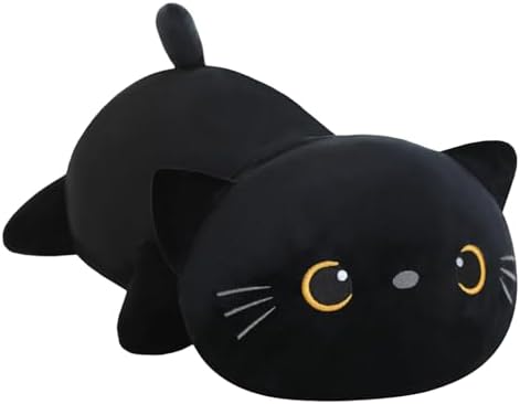 SQEQE Weighted Black Cat Plush, Weighted Black Cat Stuffed Animal, Cute Plushies Soft Pillow Toy Gift for Kids Adults 23.6 Inch, 3.1 Lbs