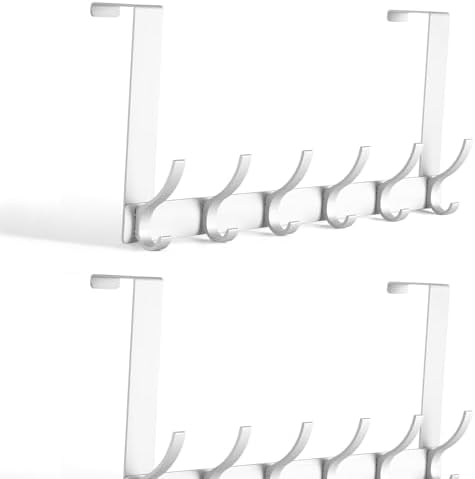 Over The Door Hooks, Door Hanger Hooks for Hanging, Over The Doors Towel Racks for Bathroom with 10 Coat Hook, Coat Rack Bathroom Accessories（2 Pack, Silver）