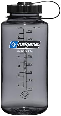Nalgene Leak Proof Tritan BPA-Free Water Bottle - 32 oz Wide Mouth - Made in the USA for Outdoor Use & Daily Hydration (Grey w/Black Lid)