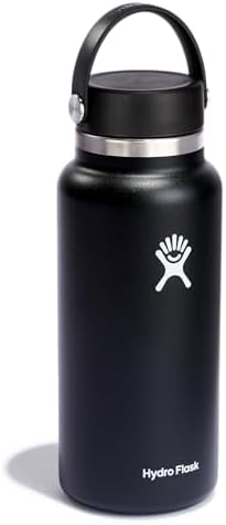 Hydro Flask Water Bottle - Insulated Stainless Steel - Wide Mouth Flex Lid, Non Spill, Leakproof and Refillable in 32 Oz Black