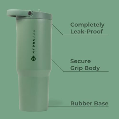 HydroJug Sport - Stainless Steel Tumbler with Straw, Vacuum Insulated, 32oz Leakproof Water Bottle, Ergonomic Design, Reusable, Dishwasher Safe, Rubber Base, Durable for Gym or Outdoors, Sage