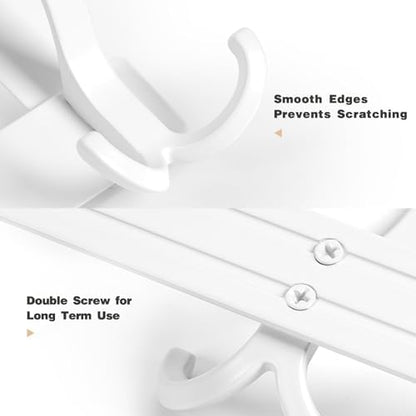 Over The Door Hooks for Hanging, Over The Door Hanger with 5 Triple Coat Hooks, Over The Door Towel Rack for Bathroom, Door Hanger Hooks for Coat, Bags and Hat (White, 2 Pack)