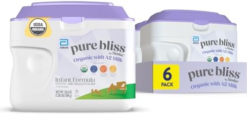 Pure Bliss by Similac Organic with A2 Milk Infant Formula, Easy to Digest, USDA-Certified Organic, Powder, 20.6-oz Tub, Pack of 6