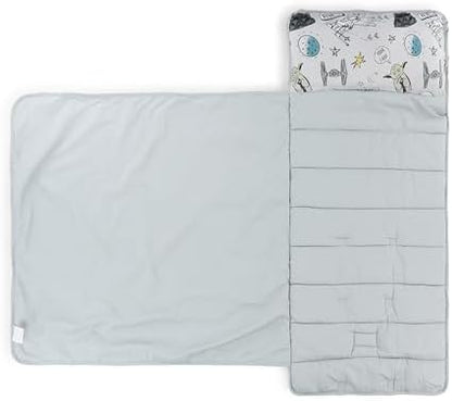 Jay Franco Toddler Nap Mat with Built-in Pillow and Blanket - Soft 46 x 20-inch Microfiber Kids Sleeping Bag for School or Sleepover, Grey - Star Wars