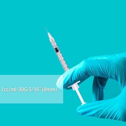 U-100 Syringes with Needle - 30G 5/16" (8mm) 1ml/cc Disposable Syringe, Individual Wrapped, 100PACK