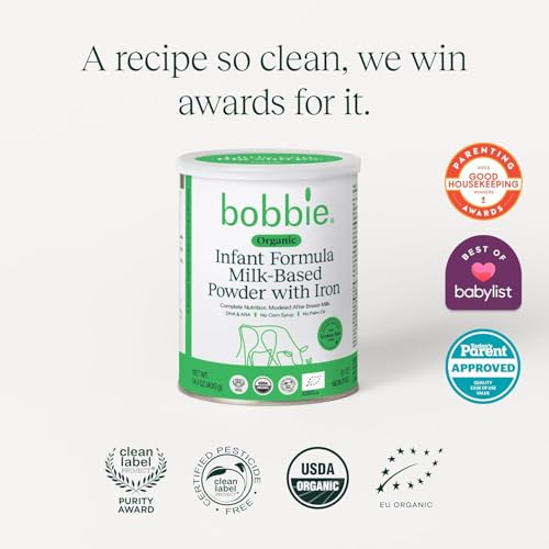 Bobbie Organic Infant Formula, Milk Based Powder with Iron, DHA and Vitamin D, Modeled After Breast Milk, Organic Baby Formula for Newborn to 12 Months Old Infant, 14.1 oz, 3 Pack