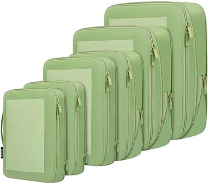 BAGAIL 4 Set/6 Set/8 Set Compression Packing Cubes Travel Accessories Expandable Packing Organizers (Square Mesh, 06-Matcha Green)