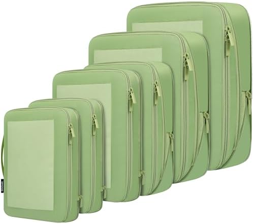 BAGAIL 4 Set/6 Set/8 Set Compression Packing Cubes Travel Accessories Expandable Packing Organizers (Square Mesh, 06-Matcha Green)