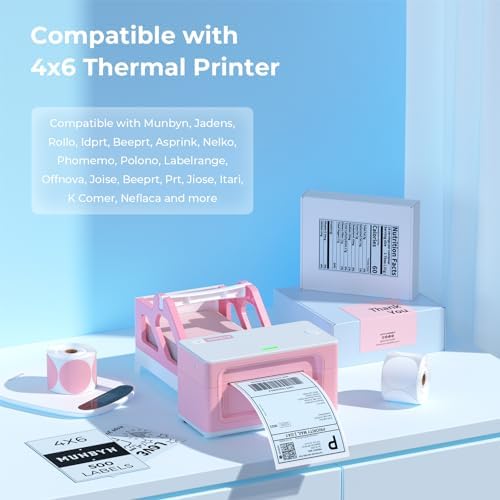 MUNBYN 4x6 Inch Blue Direct Thermal Shipping Labels, Commercial Grade Permanent Adhesive Fanfold Mailing Postage Label Paper for Thermal Printers and Packages, 500 Sheets per Stack