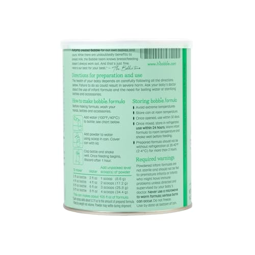 Bobbie Whole Milk, Grass Fed Infant Formula with Iron, Plant Based DHA and ARA, Vitamin D and Protein Blend Modeled After Breast Milk, For Newborn Baby to 12 Month Old, 14.1 oz