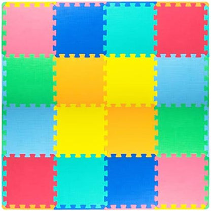 ProSource Foam Puzzle Floor Play Mat for Kids and Babies with Solid Colors, 36 or 16 Interlocking Tiles with Borders, Assorted