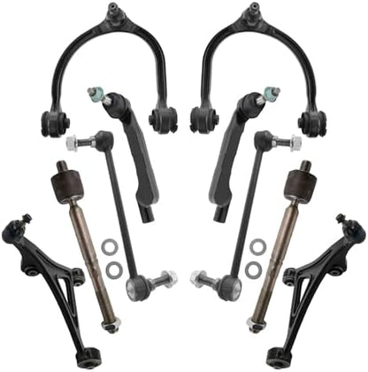 TRQ Front Steering & Suspension Kit Control Arm with Ball Joint Sway Bar Stabilizer Link Tie Rod Compatible with 2012-2014 Chrysler 300 2013-2017 Dodge Charger