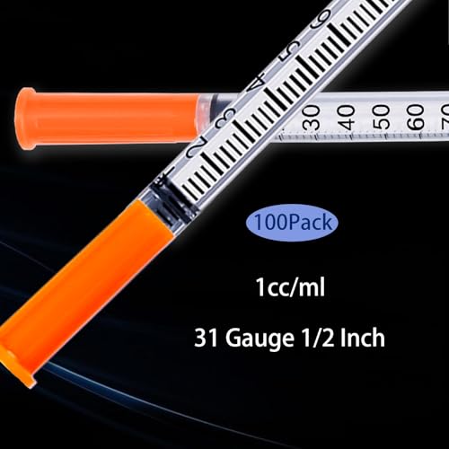 1mL Syringe 31G 1/2 Inch, Individually Wrapped, Pack of 100