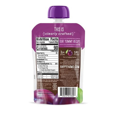 Happy Baby Clearly Crafted, Organic Baby Food, Stage 1, Prunes, 3.5oz Clear Pouch (16 Count)