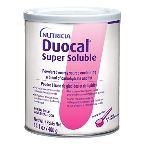 Duocal Nutricia High Calorie Super Soluble Powder - High-Calorie Support Supplement Powder - Energy Supplement with Dual Source of Carbohydrate & Fat - Dairy-Free - Unflavored, 14.1 oz (Case of 1)