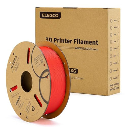 ELEGOO PLA Filament 1.75mm Red 1KG, 3D Printer Filament Dimensional Accuracy +/- 0.02mm, 1kg Cardboard Spool(2.2lbs) 3D Printing Filament Fits for Most FDM 3D Printers