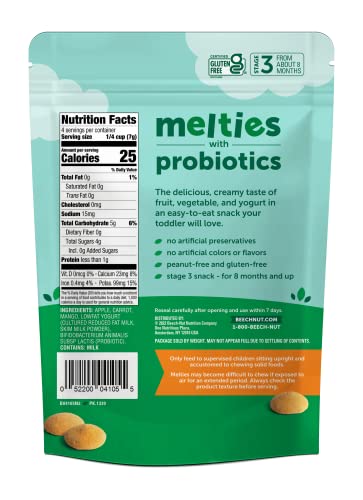 Beech-Nut Probiotic Melties Baby & Toddler Snack Melts, Apple Carrot Mango Yogurt, 1 oz (7 Pack)