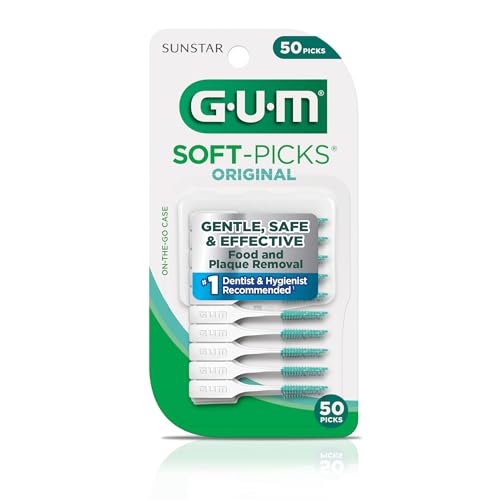 GUM Soft-Picks Original, Easy to Use Dental Picks for Teeth Cleaning Health, Disposable Interdental Brushes with Convenient Carry Case, Dentist Recommended Dental Picks, 50 Count (Pack of 6)