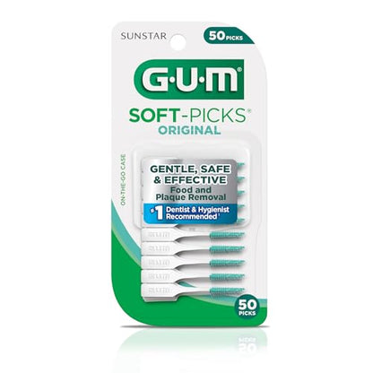 GUM Soft-Picks Original, Easy to Use Dental Picks for Teeth Cleaning Health, Disposable Interdental Brushes with Convenient Carry Case, Dentist Recommended Dental Picks, 50 Count (Pack of 6)