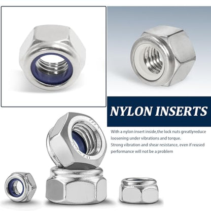 SAE & Metric Nylon Insert Lock Nuts Kit(348Pcs),6#32 8#32 10#24 10#32 1/4-20 5/16-18 3/8-16 1/2-13 M3 M4 M5 M6 M8 M10 M12 304 Stainless Steel Locknuts Sets