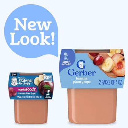 Gerber 2nd Foods Fruits Banana, Plum & Grape Pureed Baby Food, 4 Ounce (Pack of 16)