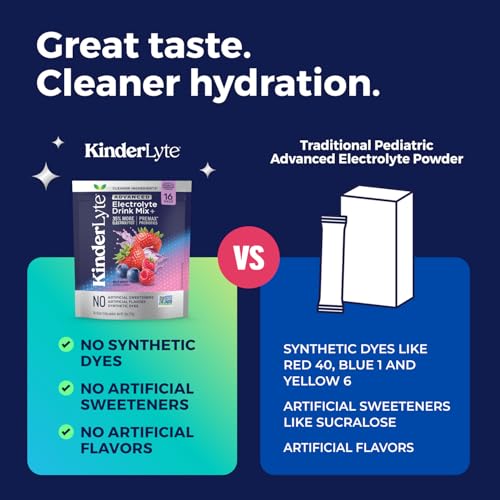 Kinderlyte Electrolyte Powder for Kids and Adults - Drink Mix Hydration Packets (Fruit Punch, 16 Count), No Artificial Sweeteners or Flavors, No Synthetic Dyes, Vegan, Non-GMO, Gluten-Free
