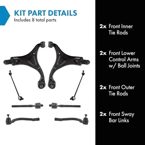 TRQ Front Steering & Suspension Kit Control Arm with Ball Joint Sway Bar Stabilizer Link Tie Rod Compatible with 2011-2013 Hyundai Sonata