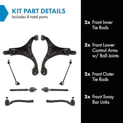TRQ Front Steering & Suspension Kit Control Arm with Ball Joint Sway Bar Stabilizer Link Tie Rod Compatible with 2011-2013 Hyundai Sonata